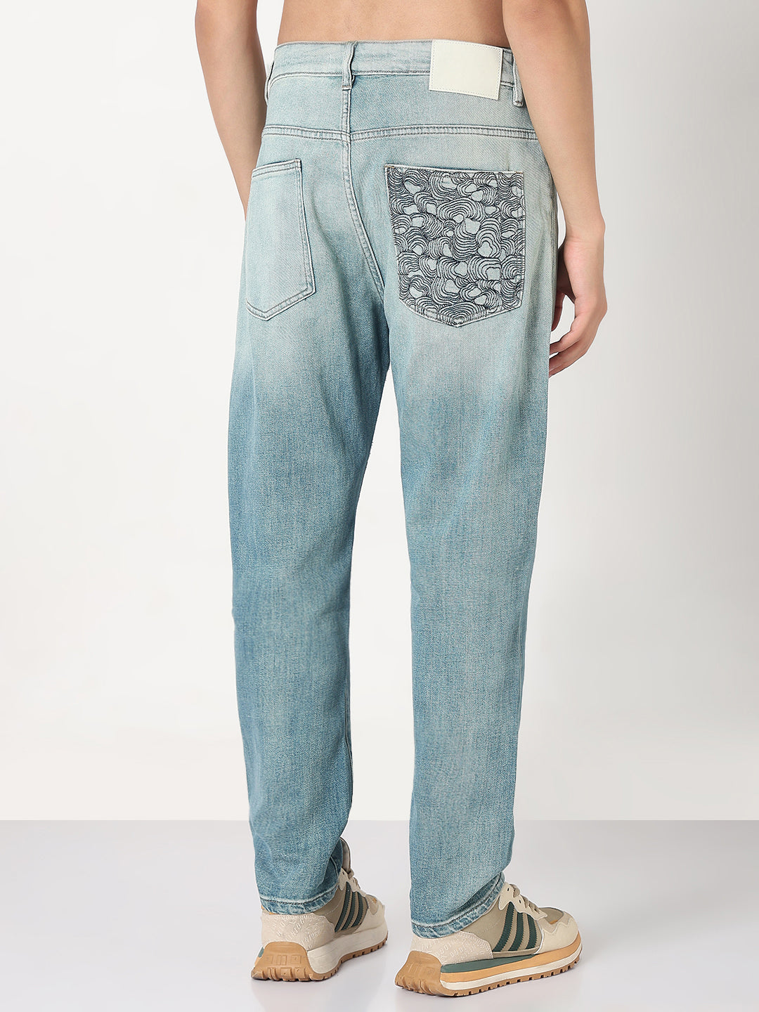 Men's Blue Slim Fit Ombre Jeans with Embroidered Pocket