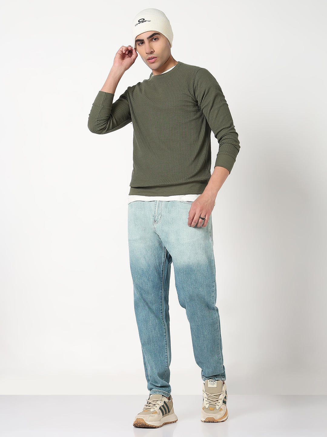 Men's Blue Slim Fit Ombre Jeans with Embroidered Pocket