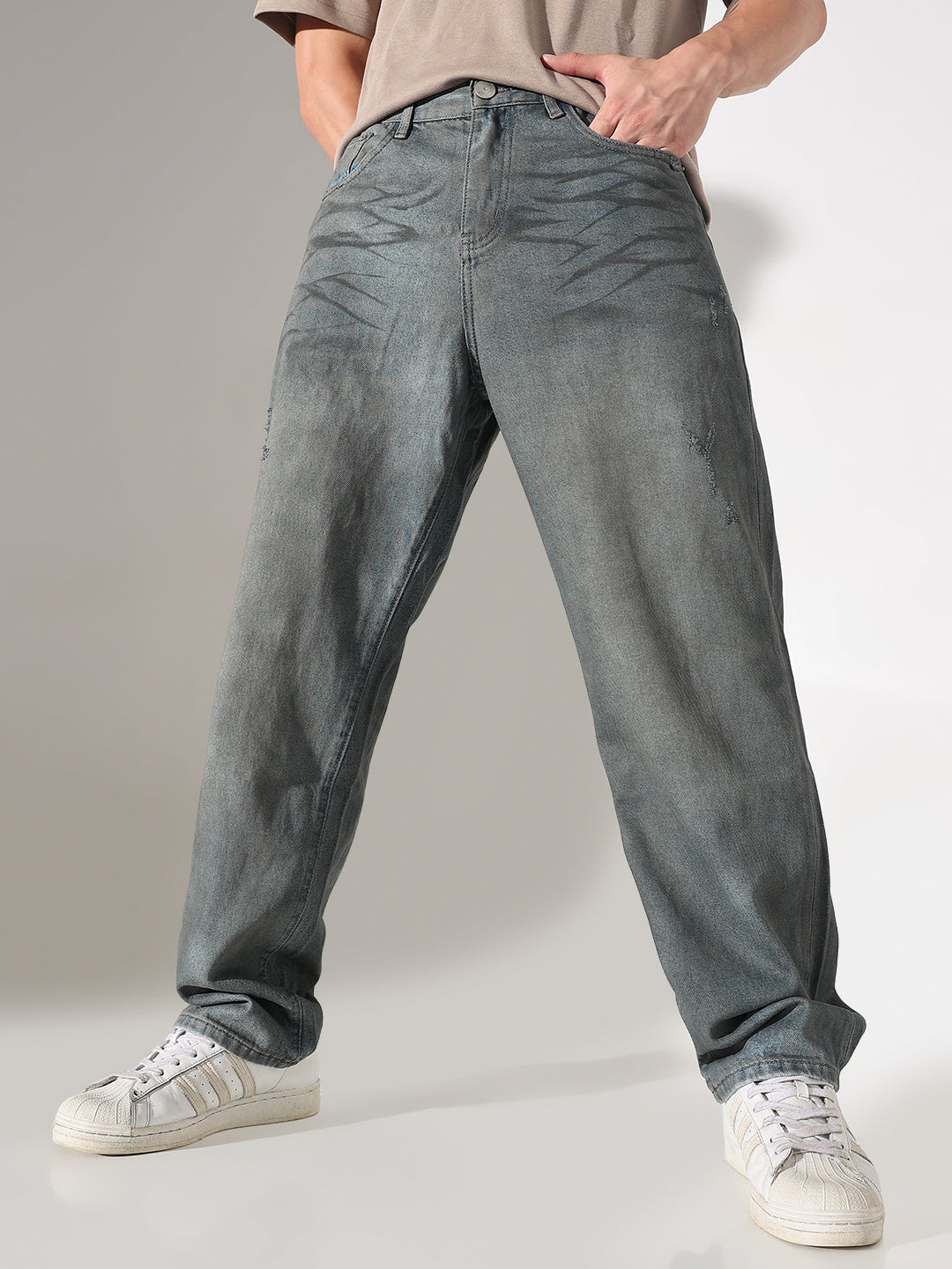 Men's Blue Relaxed Fit Jeans with Washed Effect