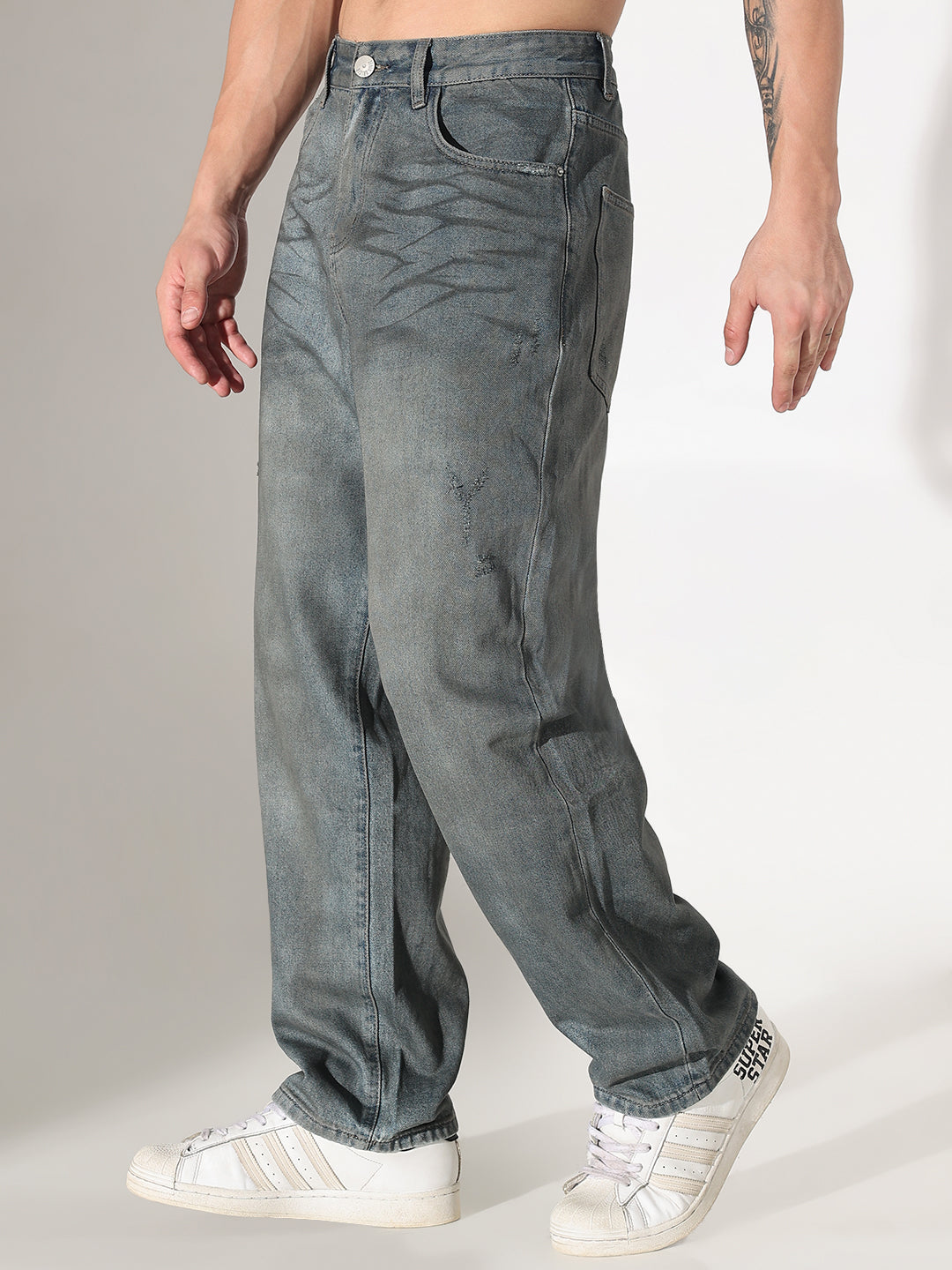 Men's Blue Relaxed Fit Jeans with Washed Effect