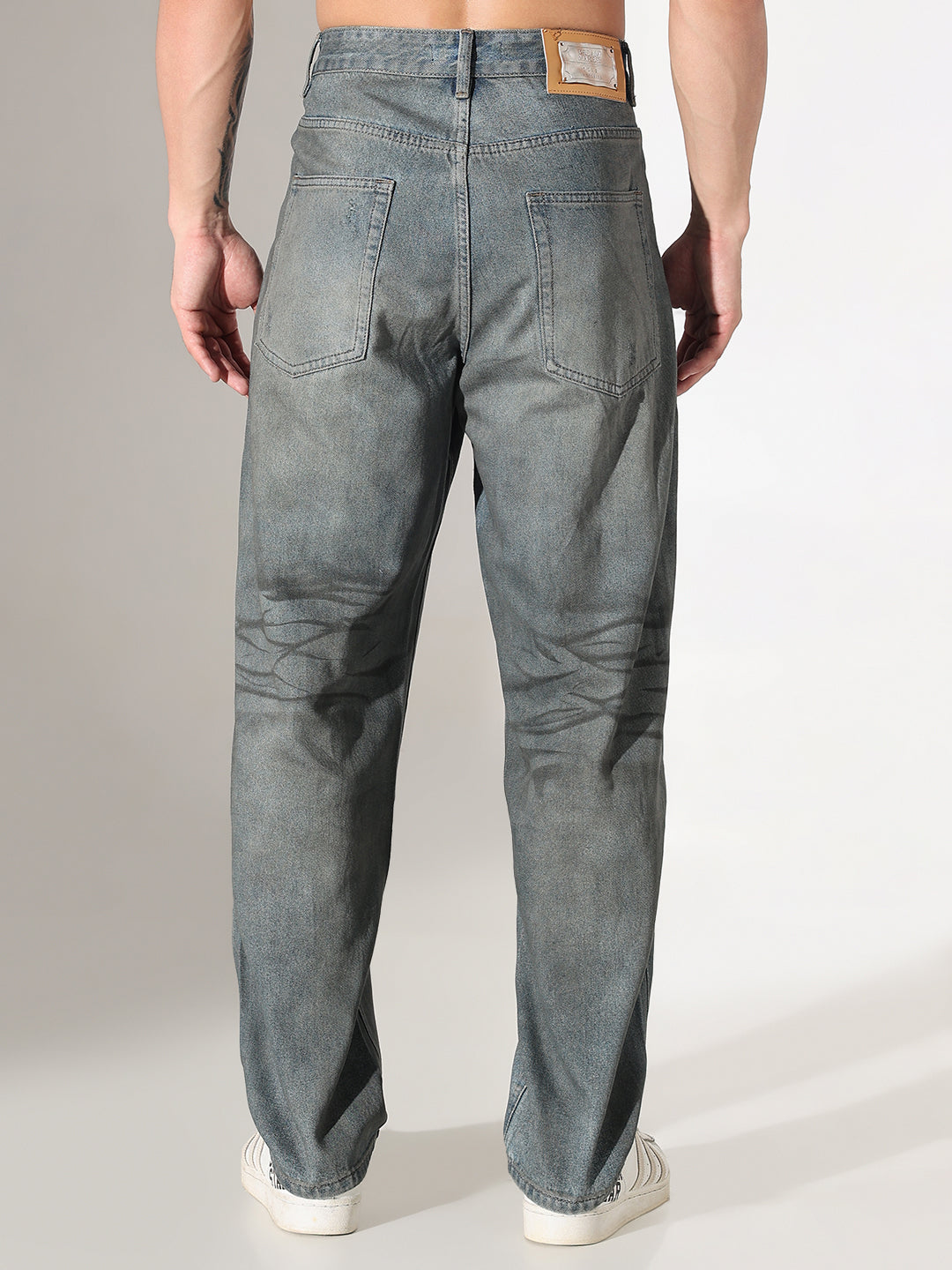 Men's Blue Relaxed Fit Jeans with Washed Effect