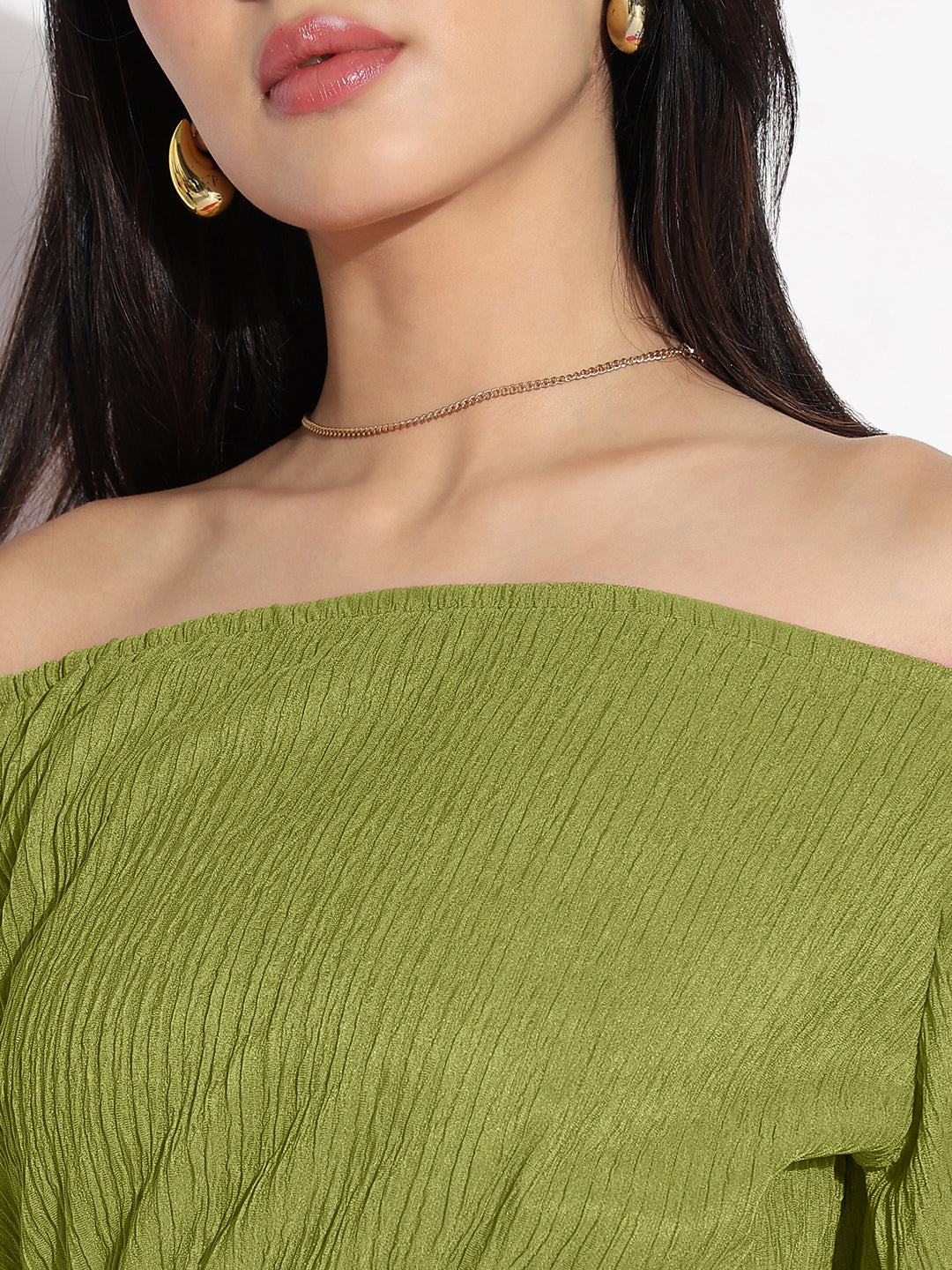 Women Green Solid Off-Shoulder Co-ords Set