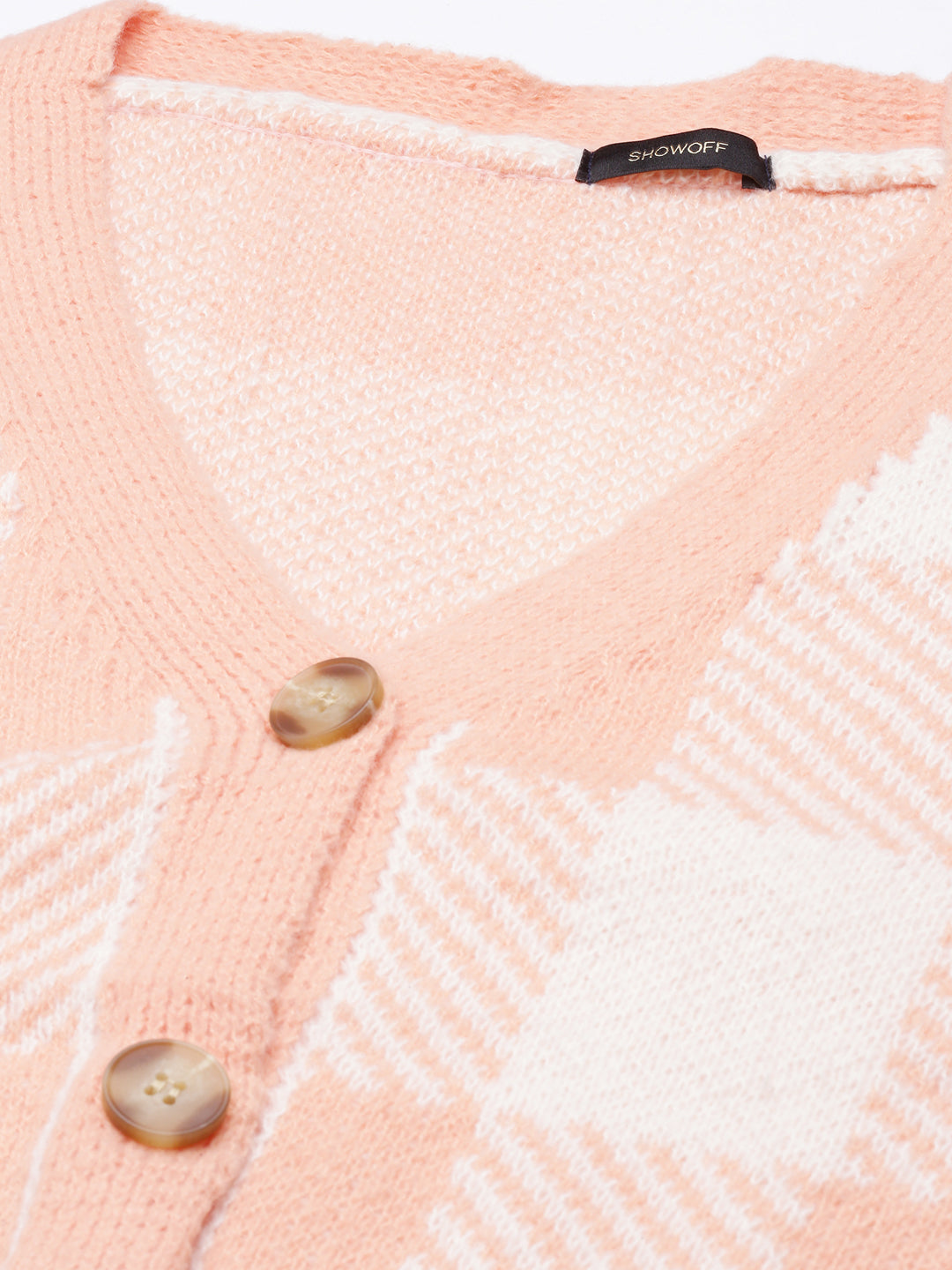 Women Peach Checked Cardigan