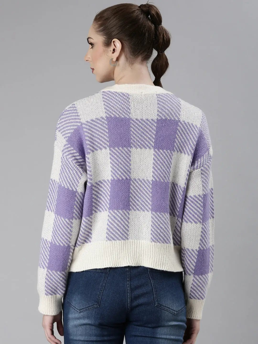 Women's Purple Checked Cardigan