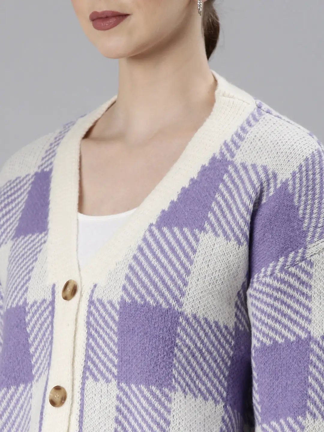 Women's Purple Checked Cardigan