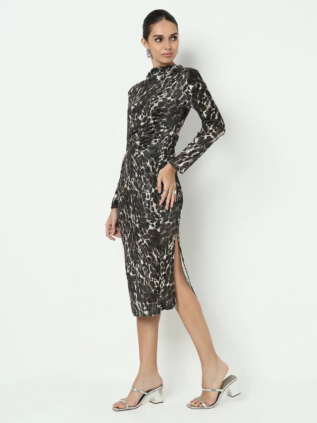 Women's Animal Print Olive Bodycon Dress with Side Slit - from SHOWOFFFF