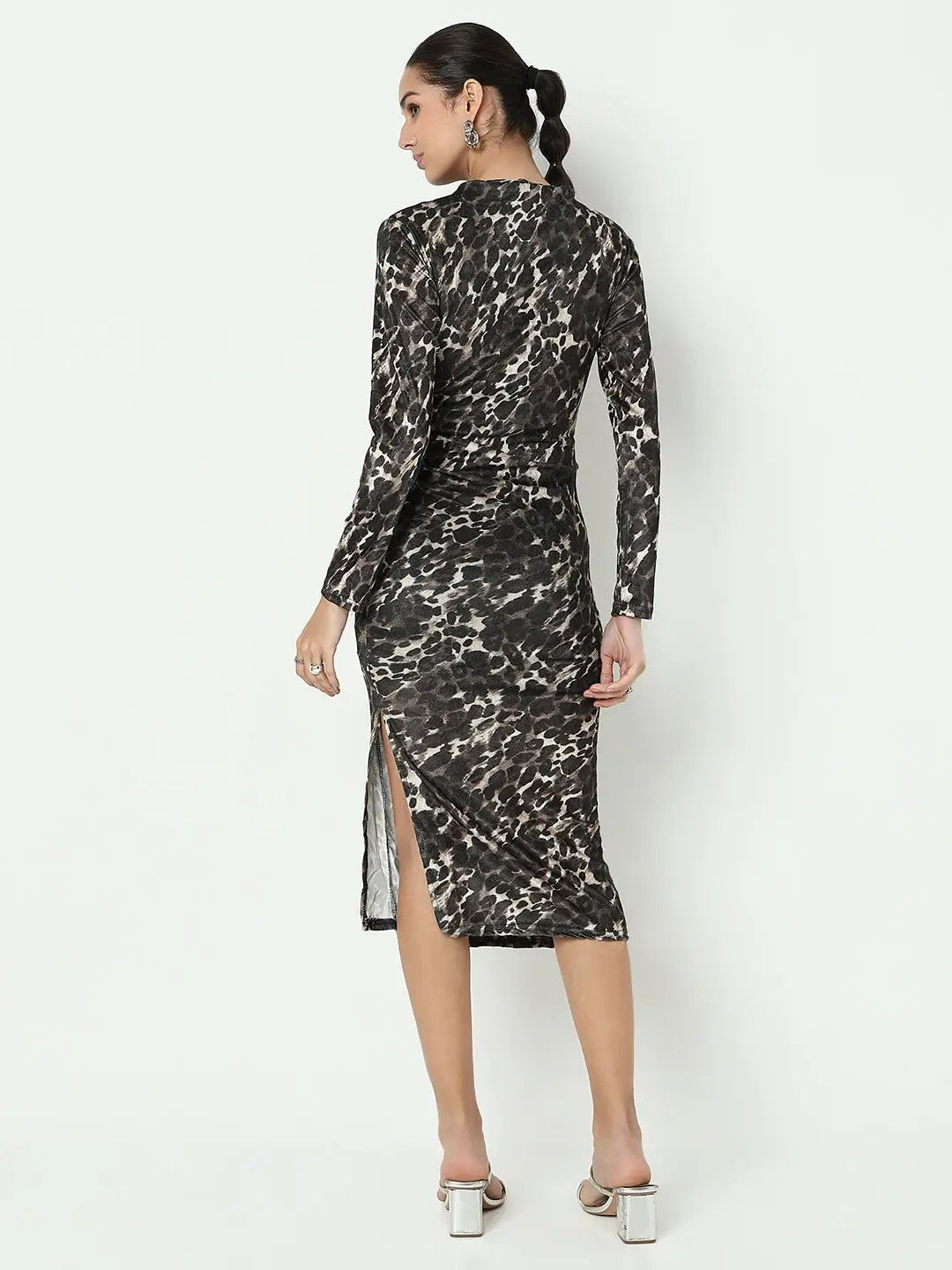 Women's Animal Print Olive Bodycon Dress with Side Slit - from SHOWOFFFF