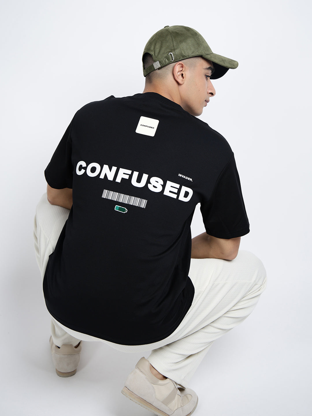 Men's Typography Black Short Sleeves Round Neck Relaxed Fit T-Shirt