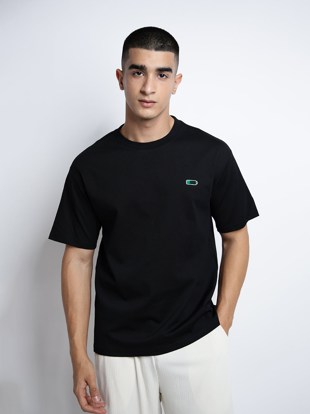 Men's Typography Black Short Sleeves Round Neck Relaxed Fit T-Shirt