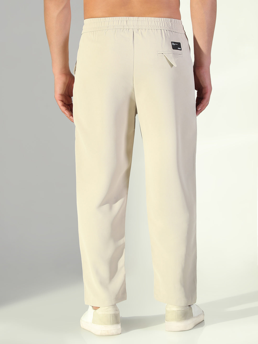 Men Cream Solid Straight Fit Trousers