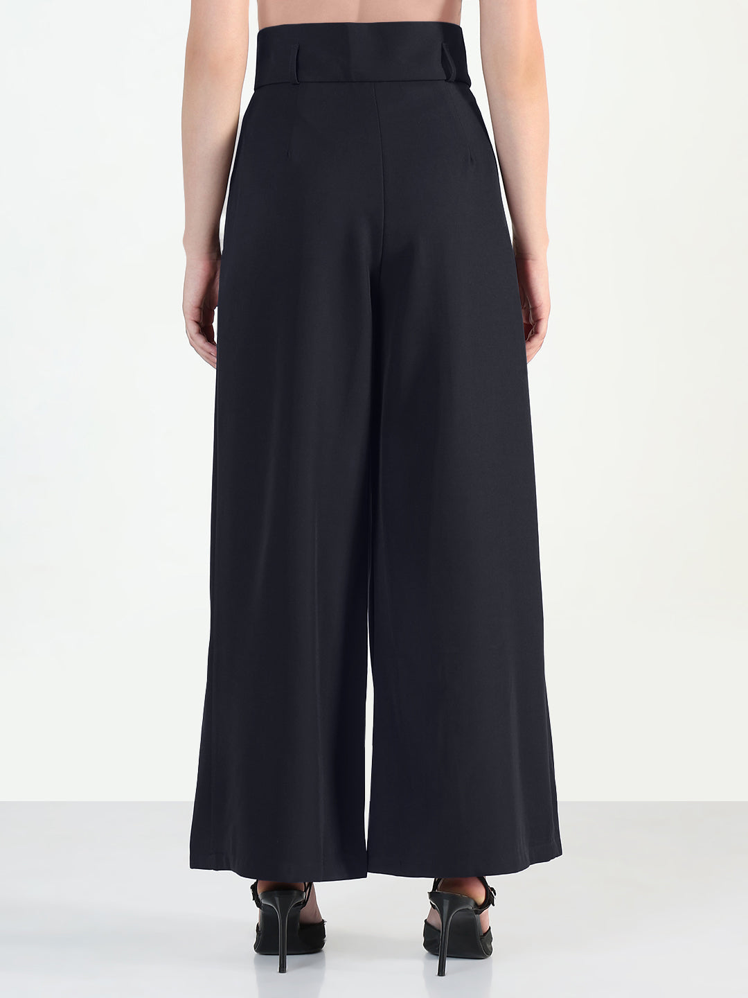Women's Navy Blue Relaxed Fit Wide Leg Trousers