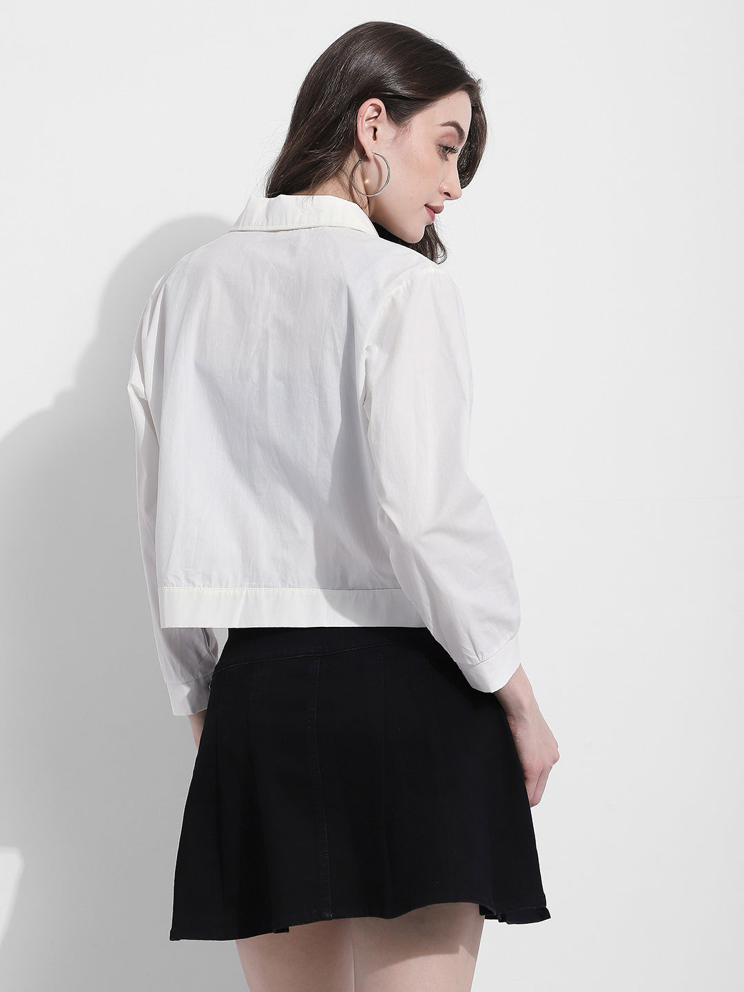 Women's White Zipper Jacket with Utility Pocket