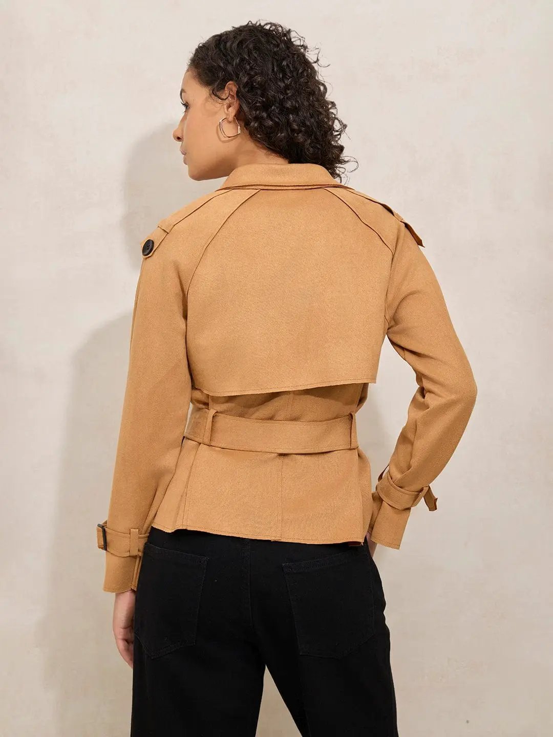 Women's Brown Tailored Jacket with Shoulder Flaps and Belt - from SHOWOFFFF