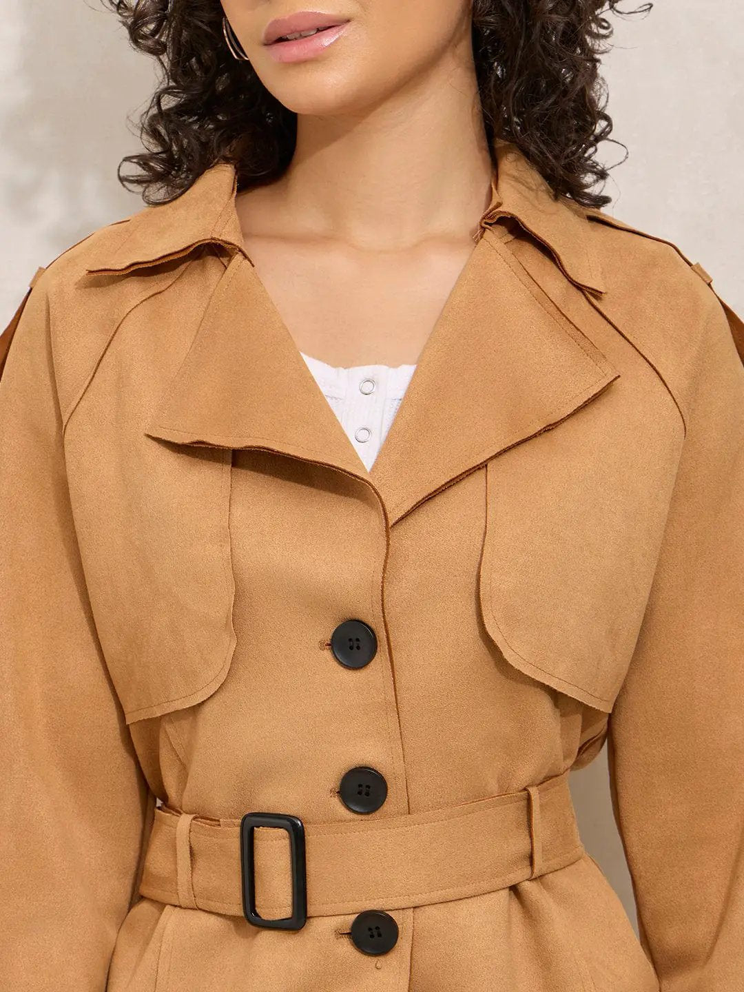 Women's Brown Tailored Jacket with Shoulder Flaps and Belt - from SHOWOFFFF