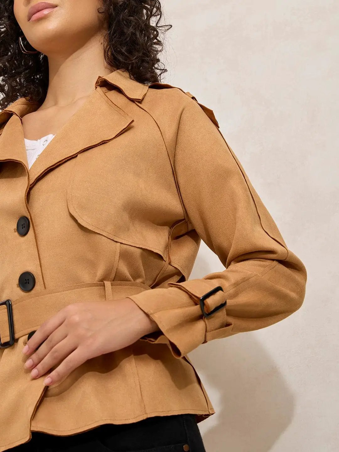 Women's Brown Tailored Jacket with Shoulder Flaps and Belt - from SHOWOFFFF