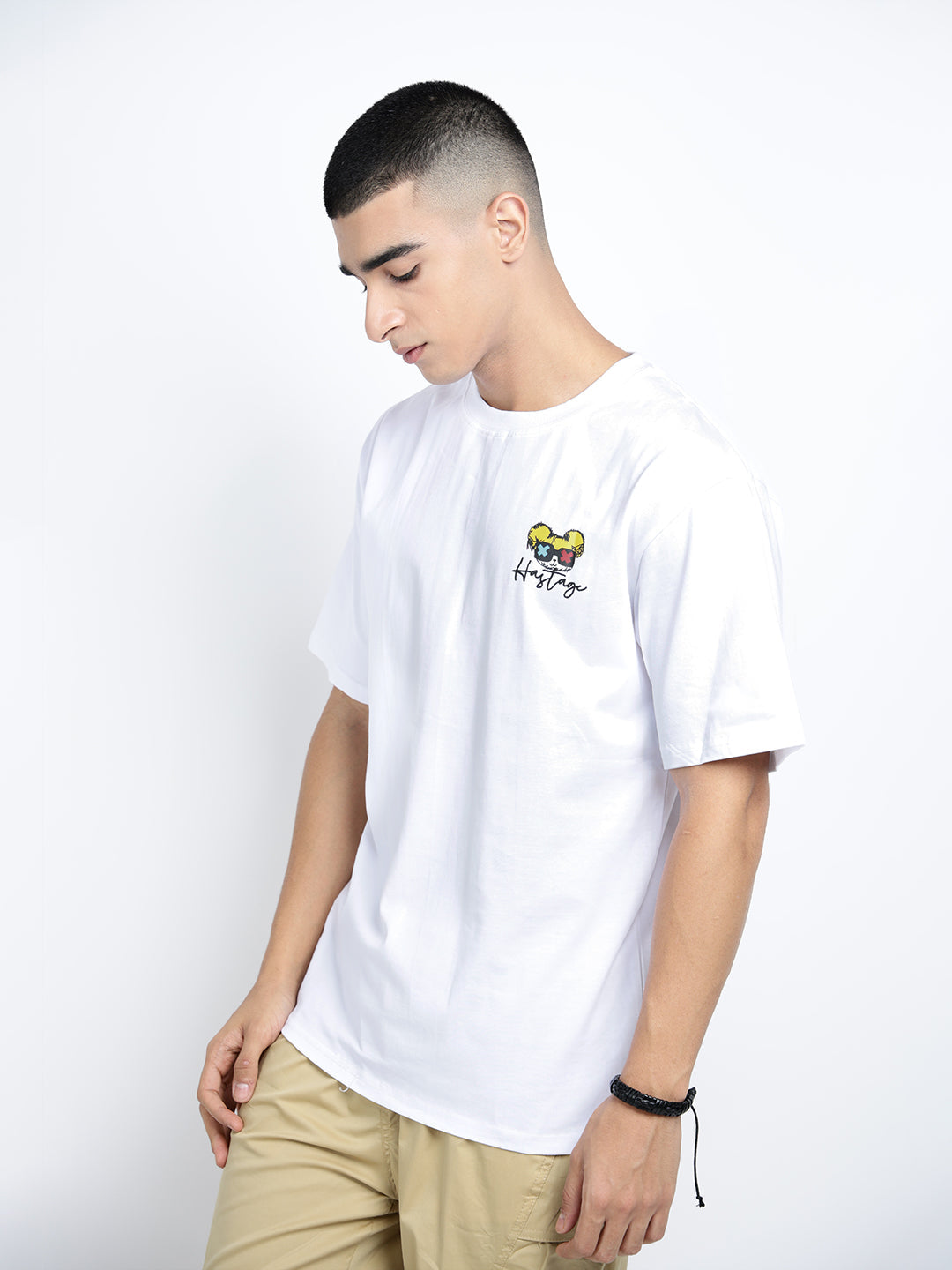 Men's Graphic Print White Short Sleeves Round Neck Regular Fit T-Shirt