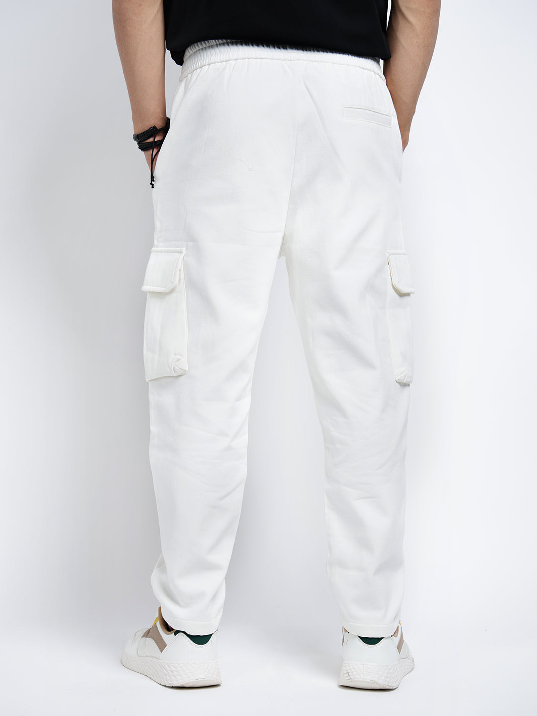 Men's White Tapered Fit Cargo Trousers