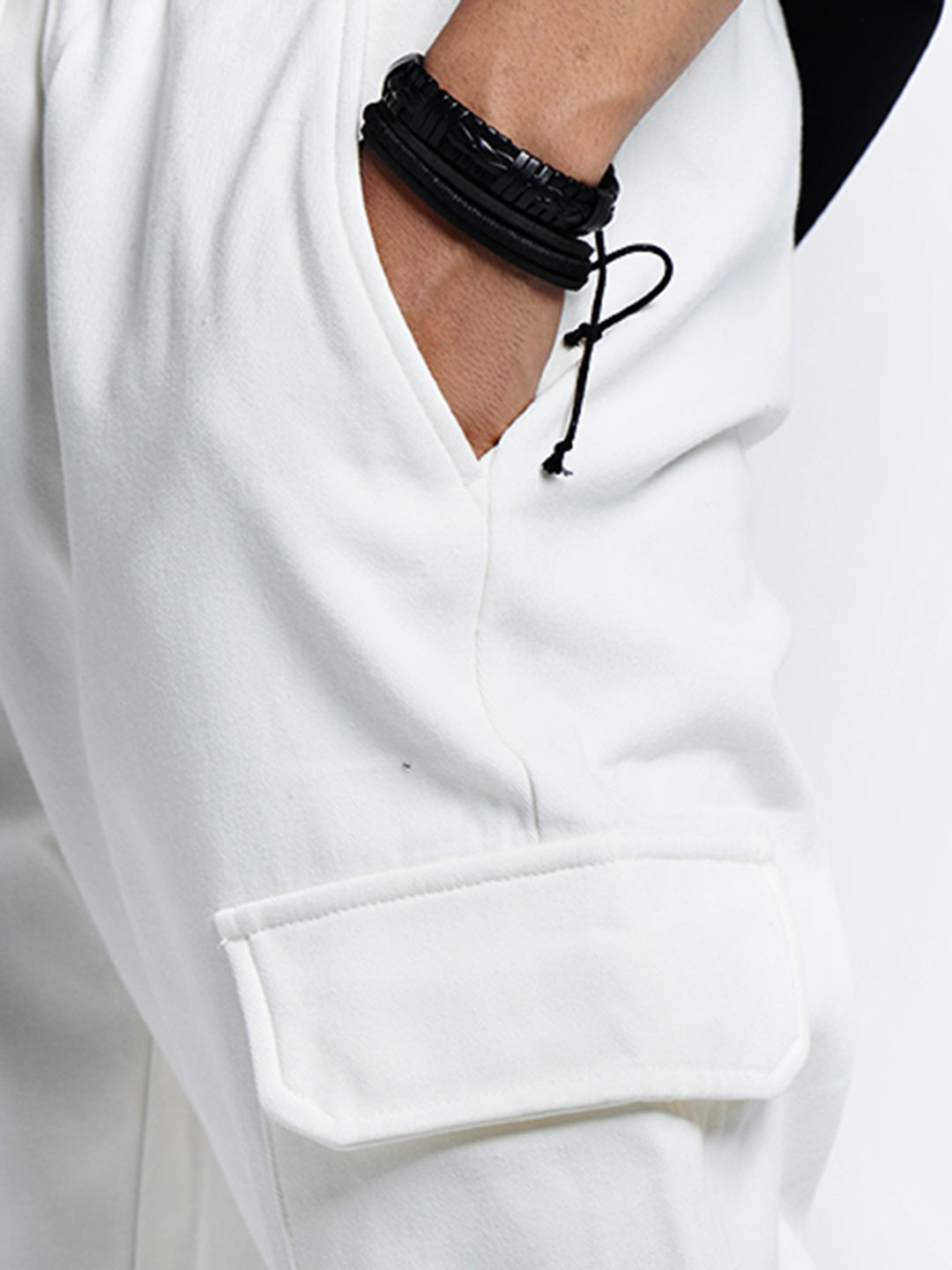 Men's White Tapered Fit Cargo Trousers