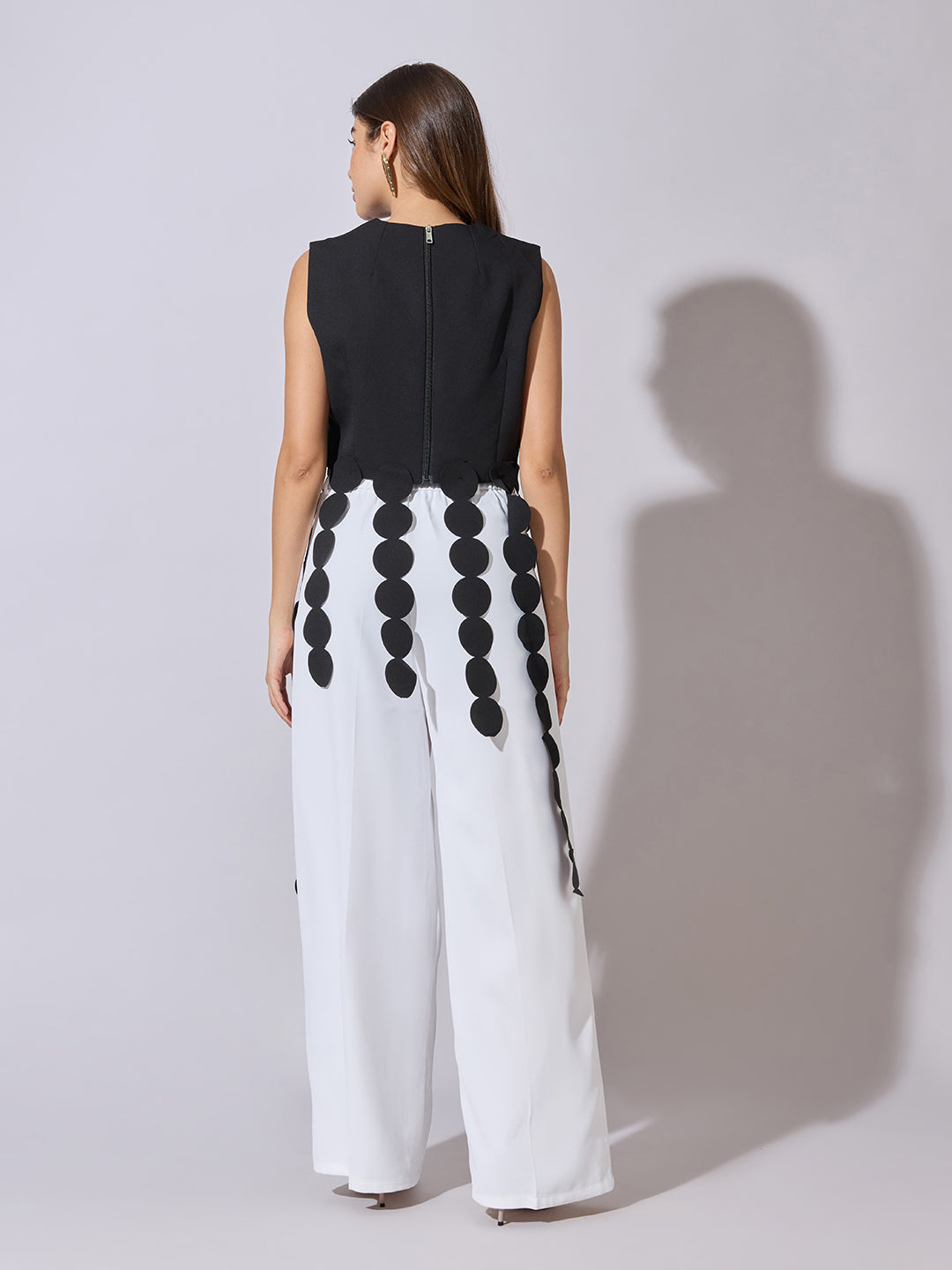 Women's Black Sleeveless Top with Circular Tassel Detail