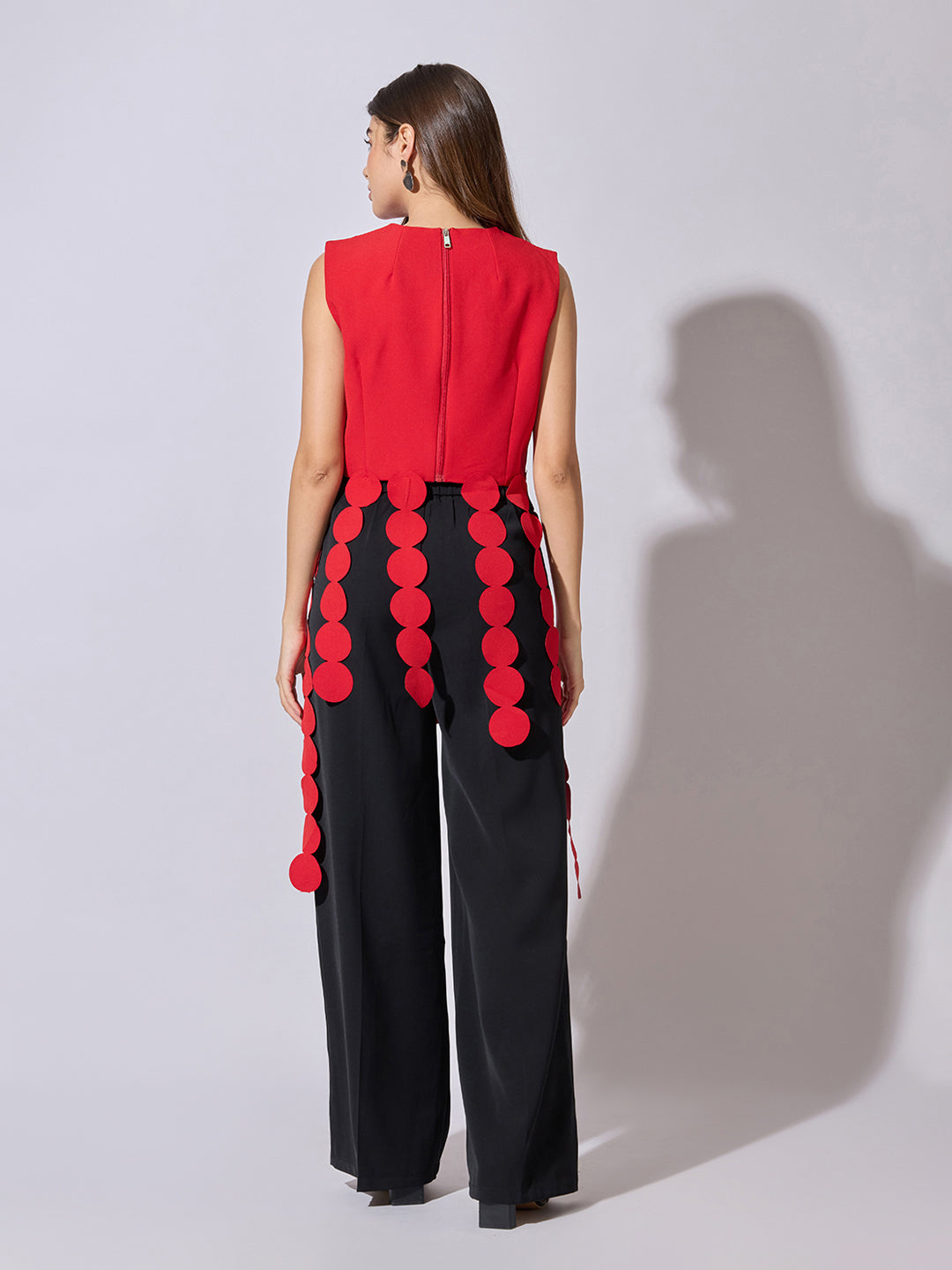 Women's Red Sleeveless Top with Circular Tassel Detail