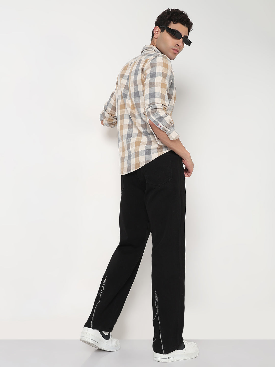 Men's Black Straight Fit Jeans with Back Zip