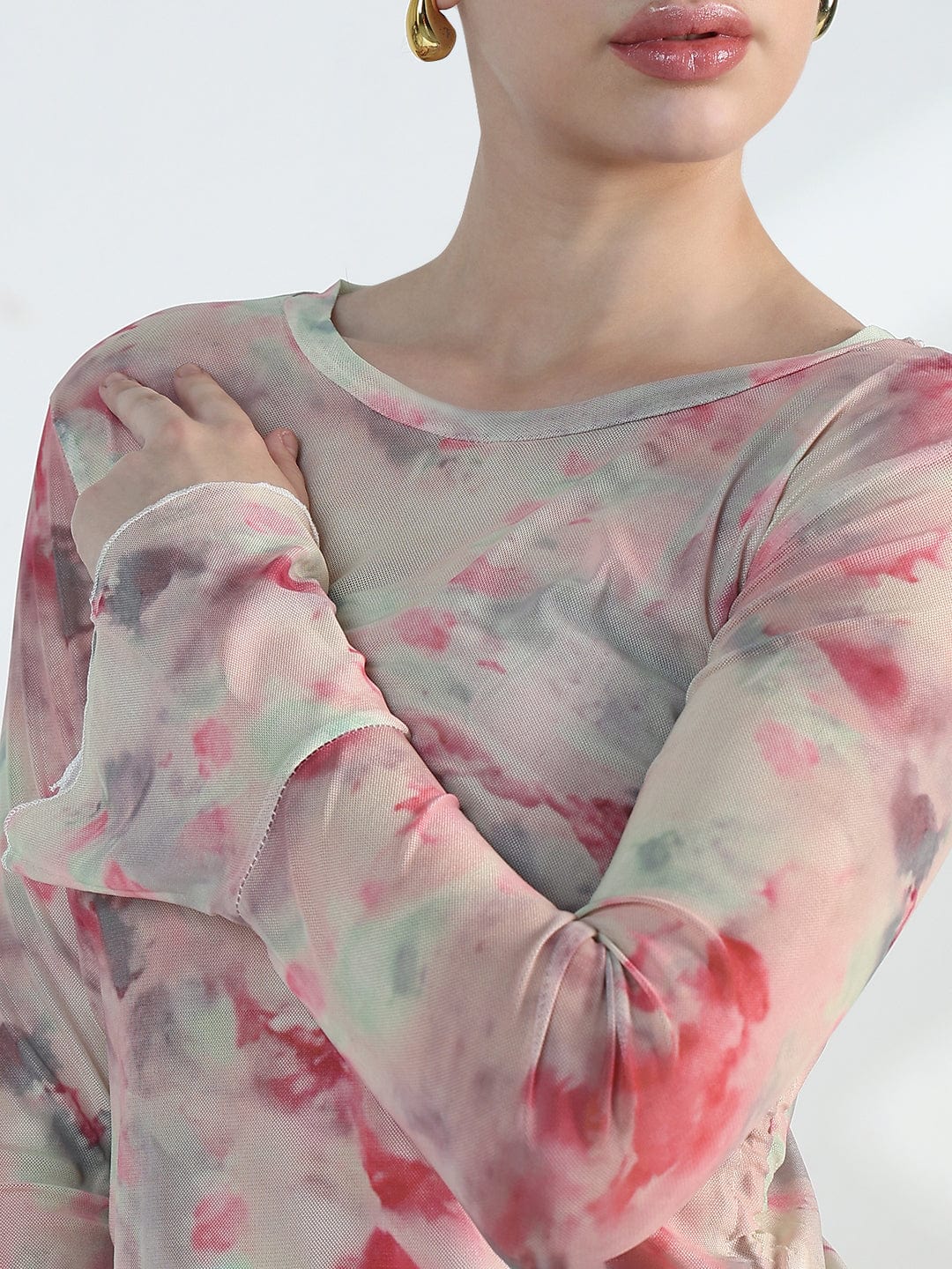 Women's Abstract print Mesh Top