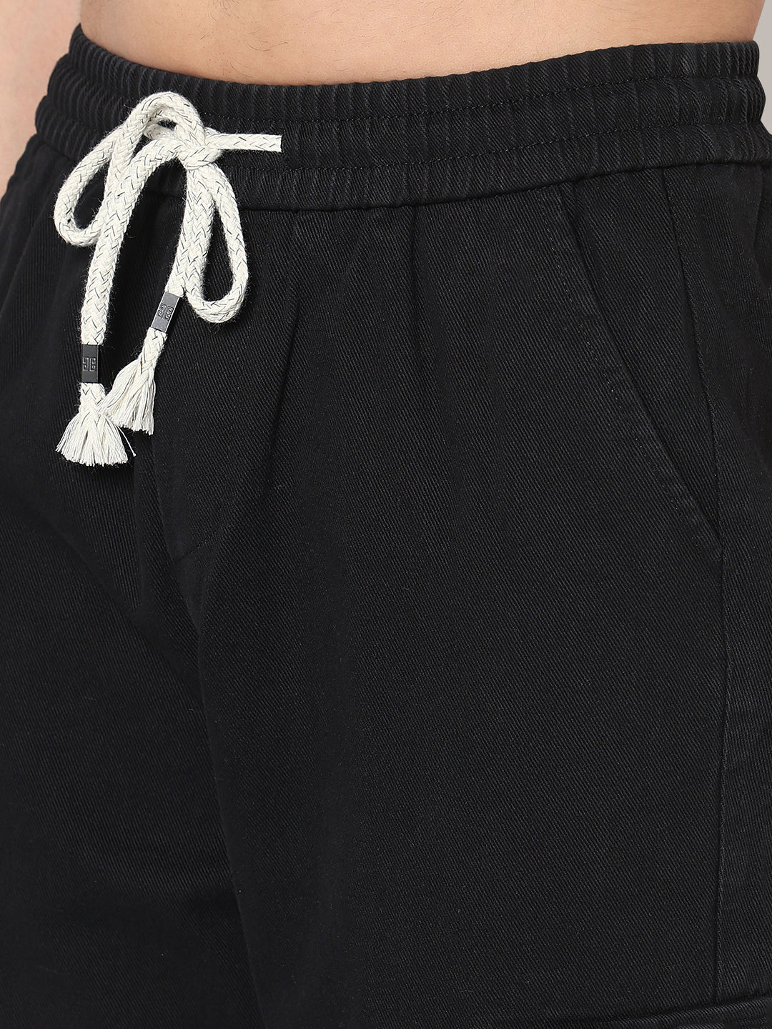 Men's Black Straight Fit Cargo Clean Look Jeans