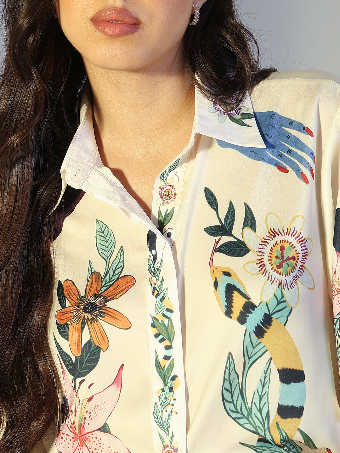 Women's Printed Cream Shirt with Wide Leg Pants Co-Ord Set