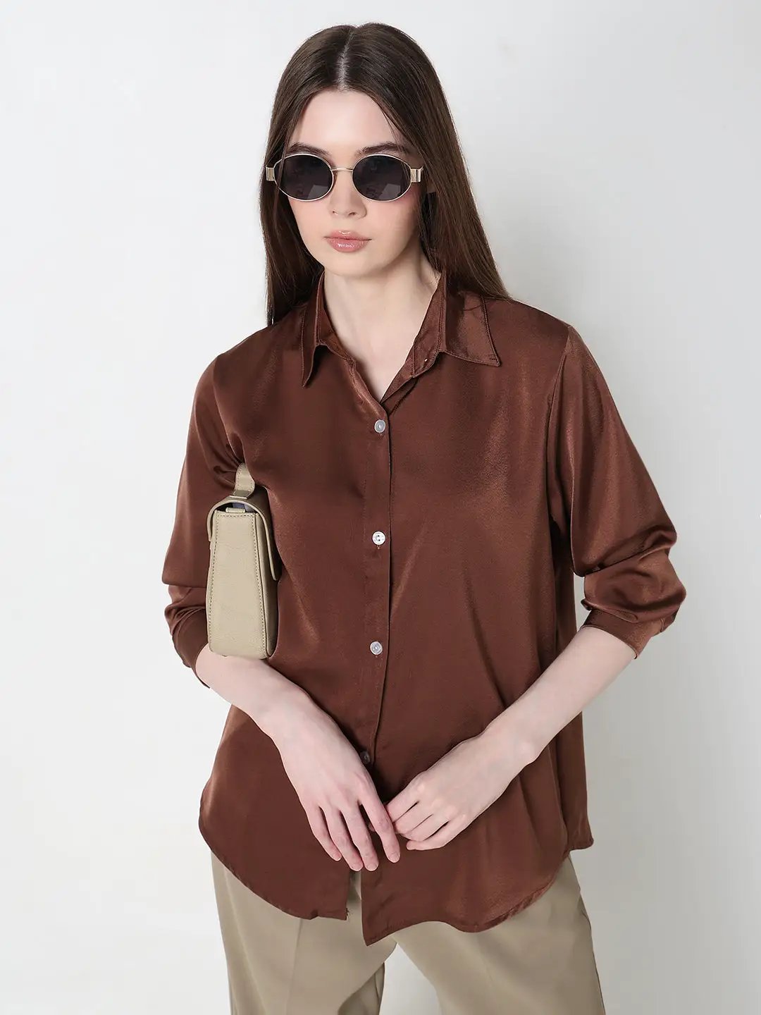 Women's Coffee Brown Relaxed Fit Shirt Women's Coffee Brown Relaxed Fit Shirt
