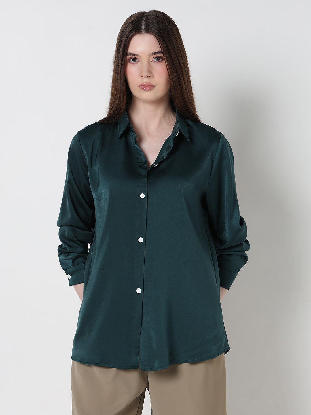 Women's Green Relaxed Fit Shirt