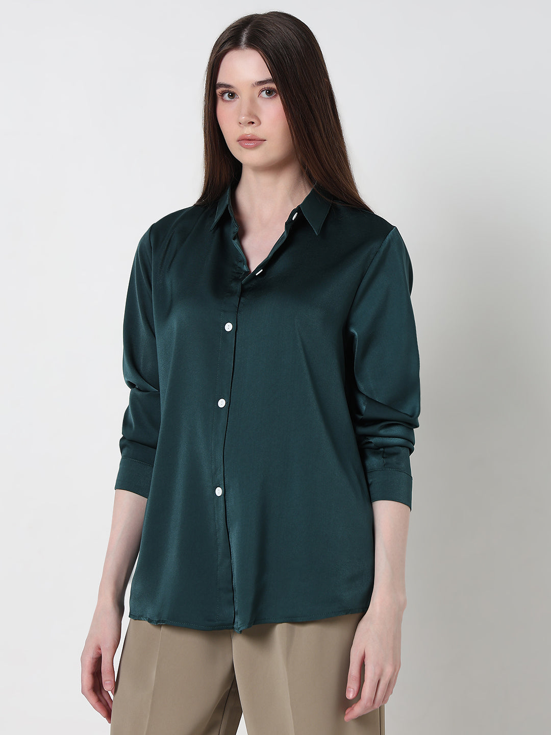 Women's Green Relaxed Fit Shirt