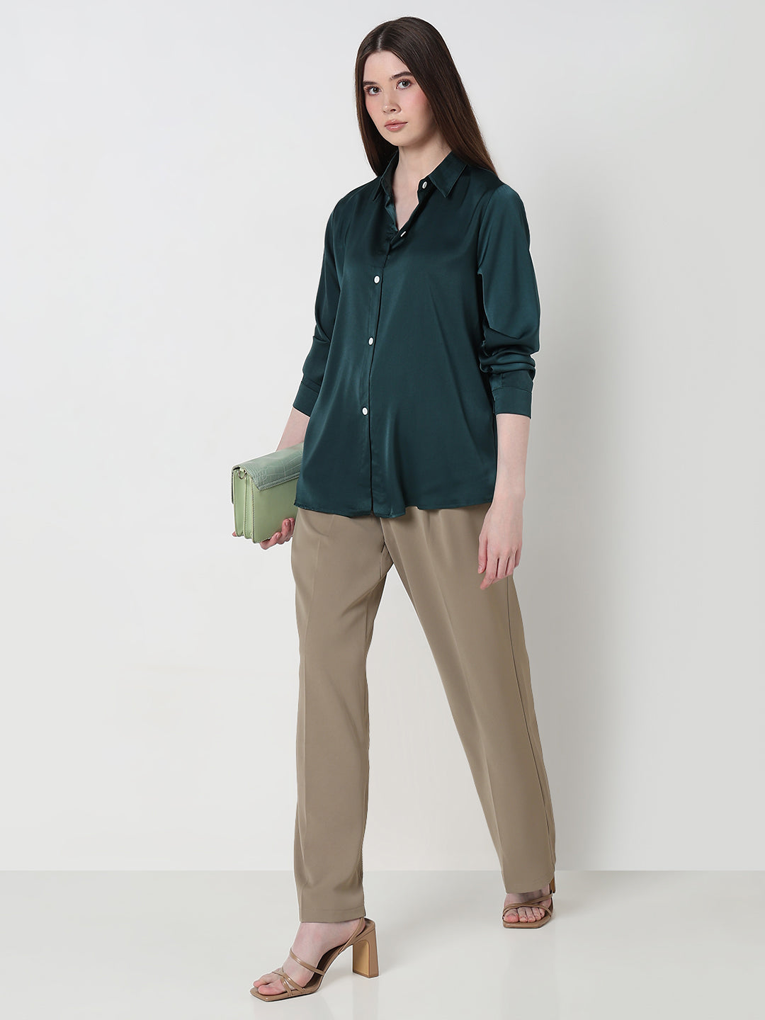 Women's Green Relaxed Fit Shirt