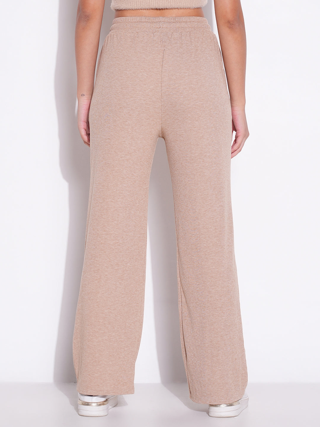 Women Beige Solid Parallel Trousers