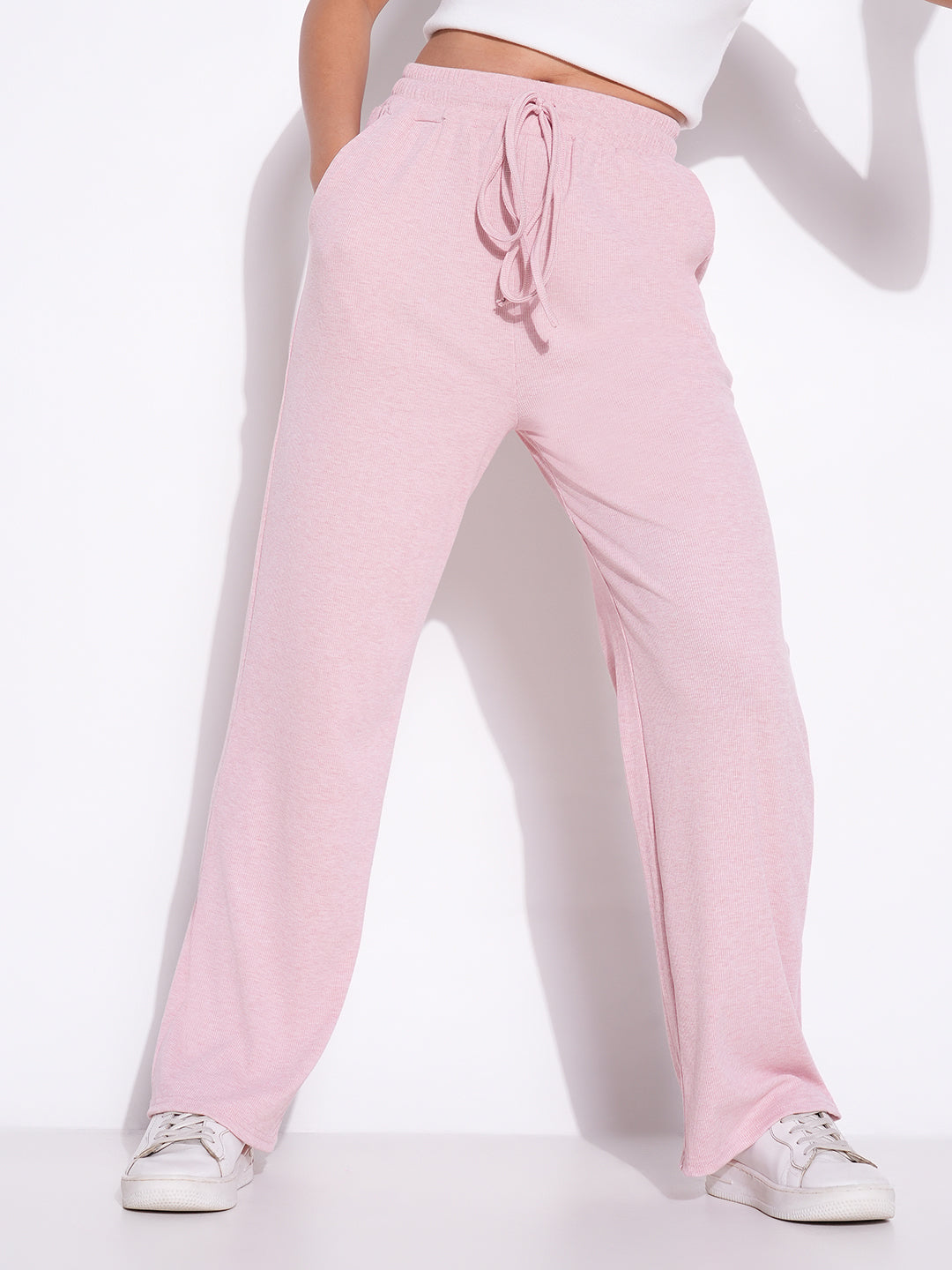 Women Pink Solid Parallel Trousers