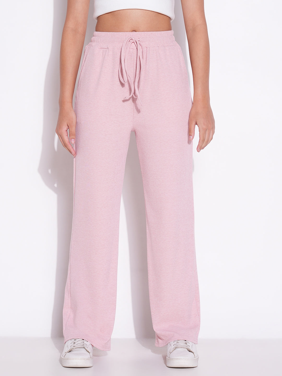 Women Pink Solid Parallel Trousers