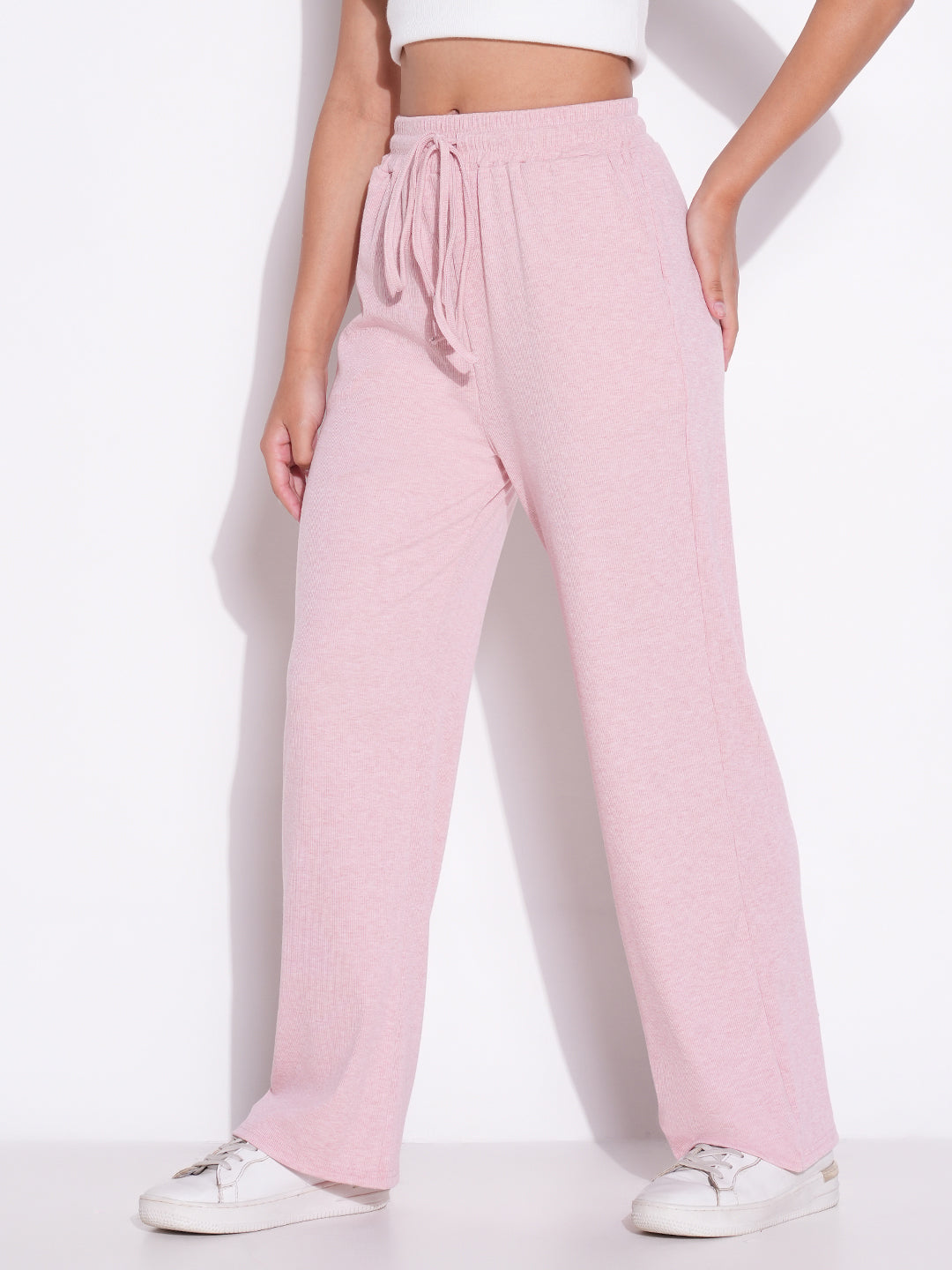 Women Pink Solid Parallel Trousers