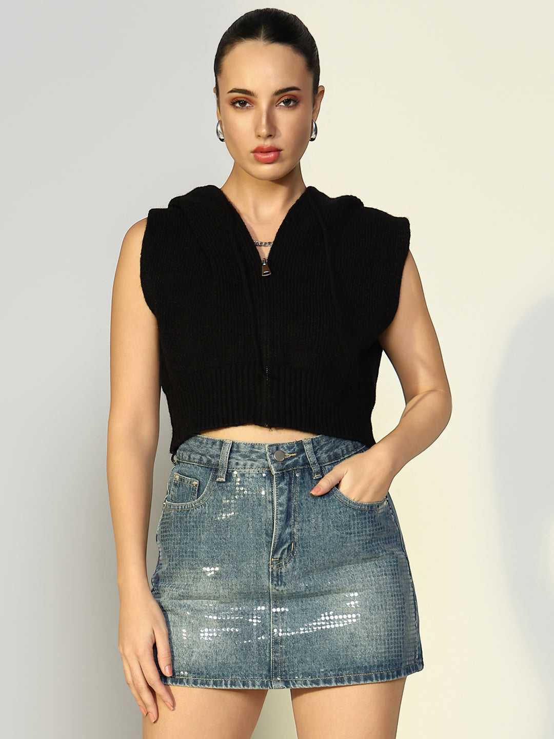 Women Solid Black Top