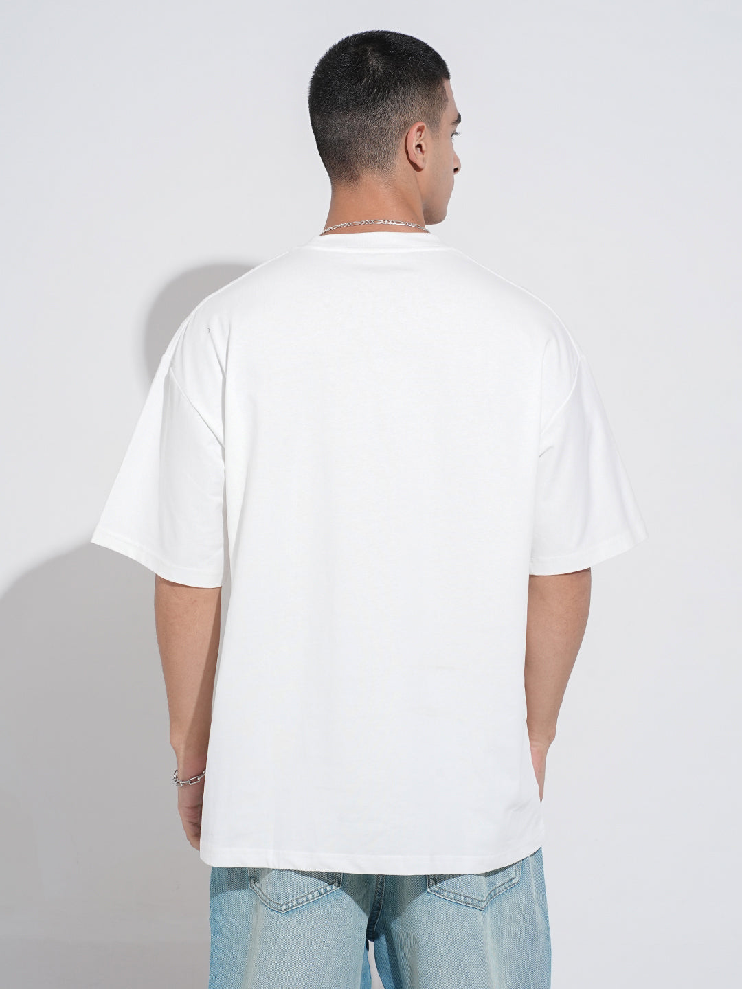 Men's Graphic Print White Short Sleeves Round Neck Oversized T-Shirt
