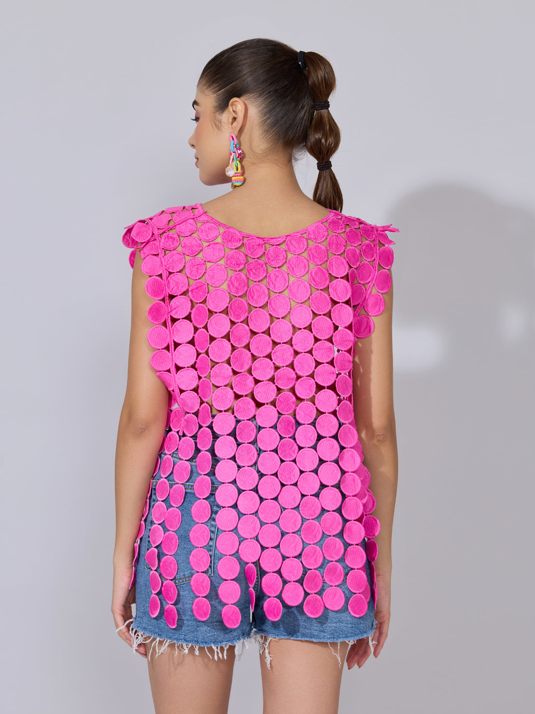 Women's Circular Embellished Pink Party Top