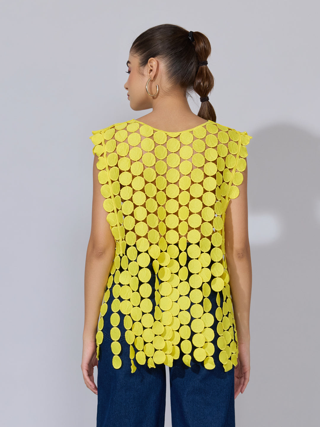 Women's Circular Embellished Yellow Party Top