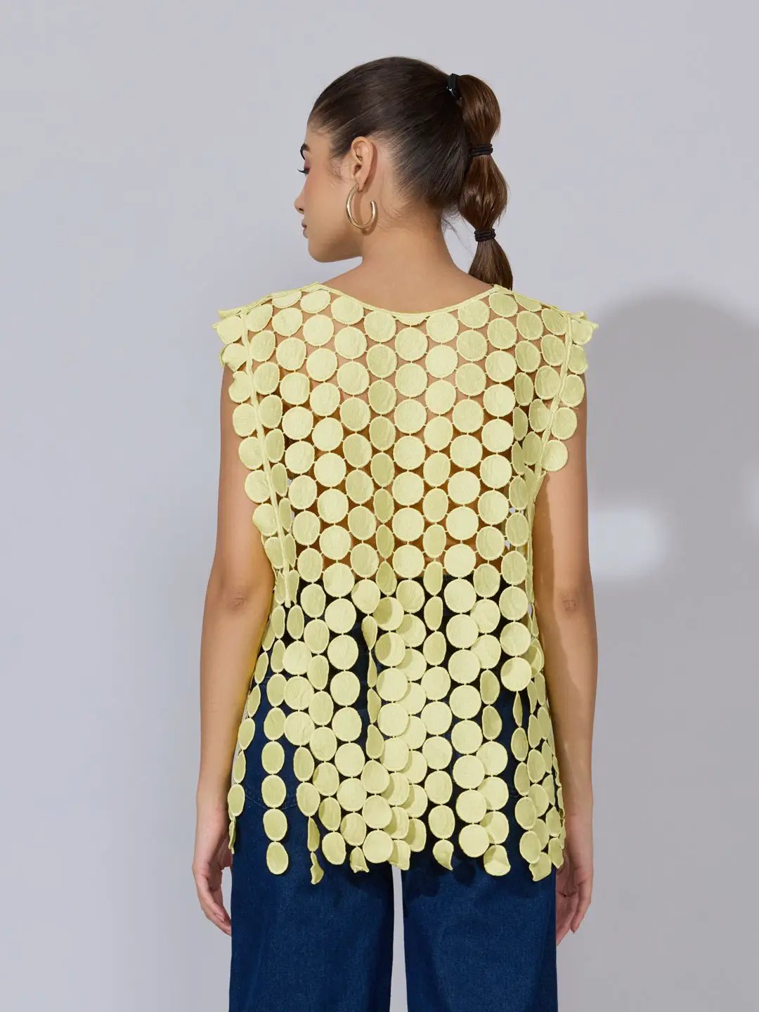 Women's Circular Embellished Yellow Party Top