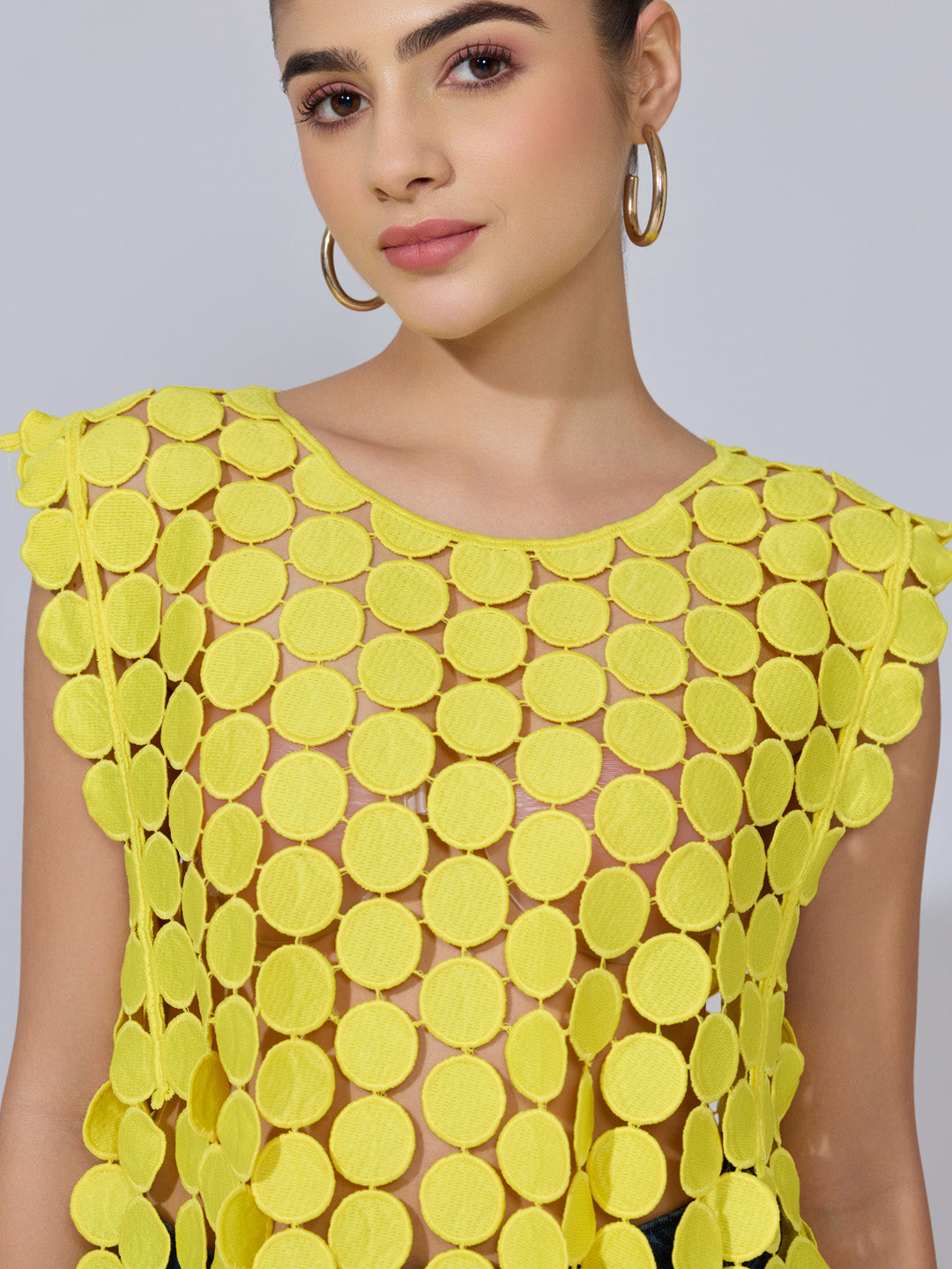 Women's Circular Embellished Yellow Party Top