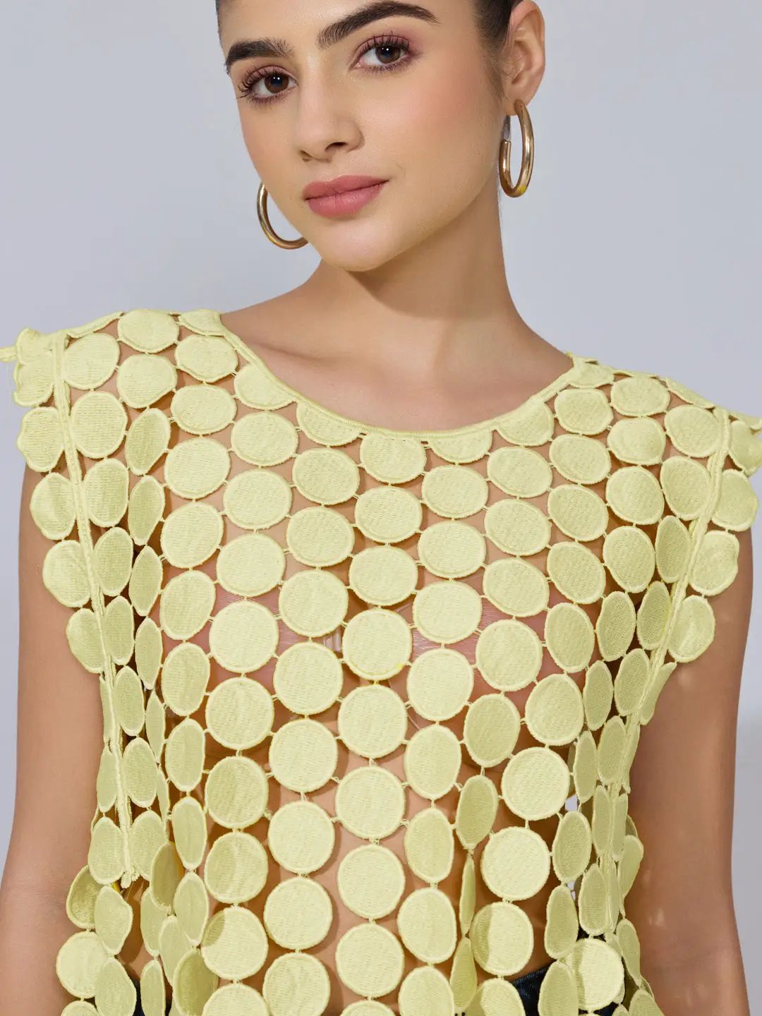 Women's Circular Embellished Yellow Party Top