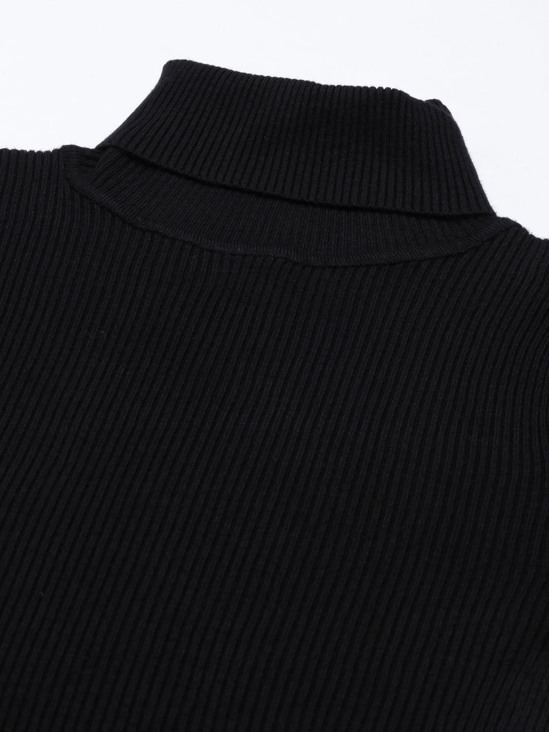 Women's Ribbed Black High Neck Top