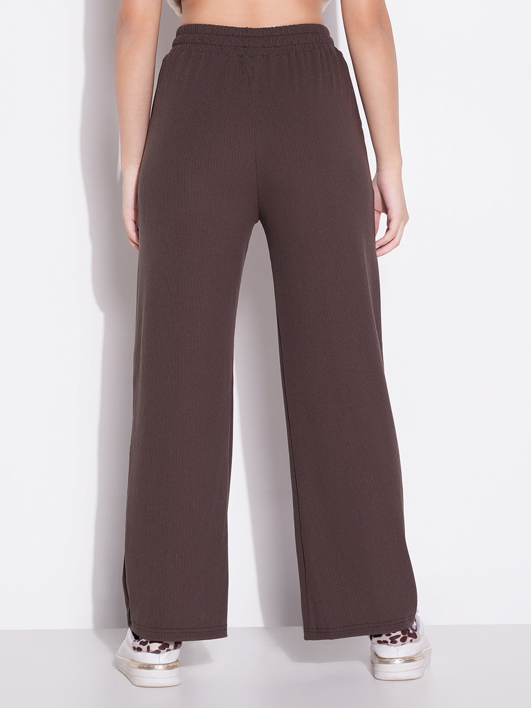 Women Brown Solid Parallel Trousers