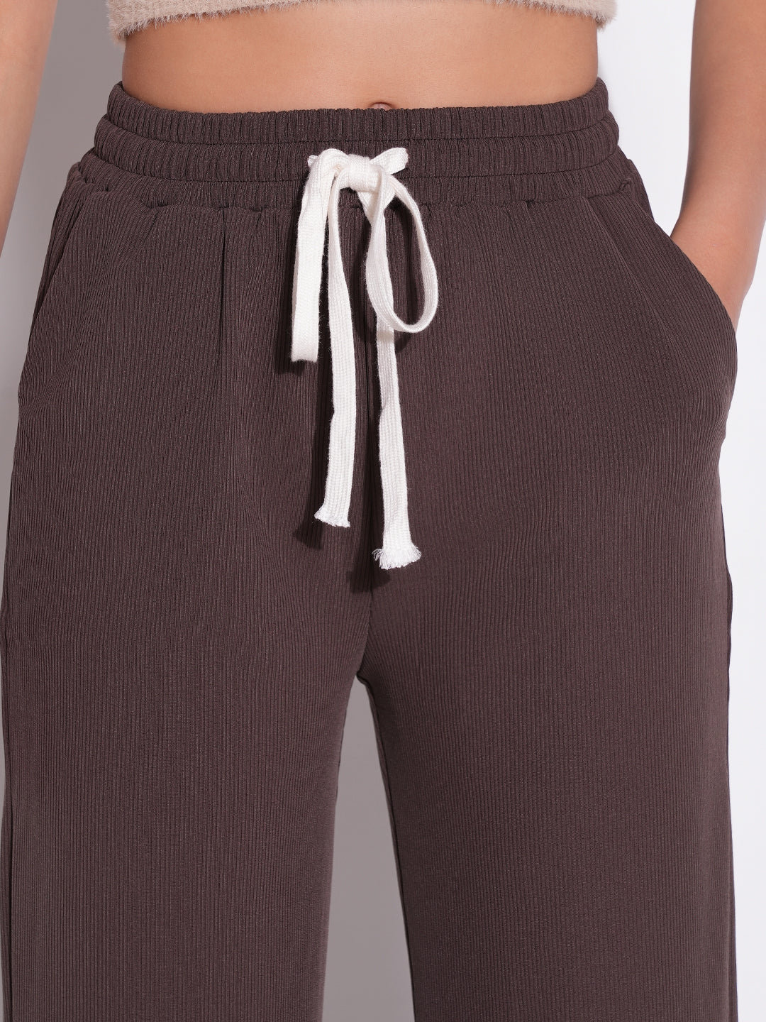 Women Brown Solid Parallel Trousers