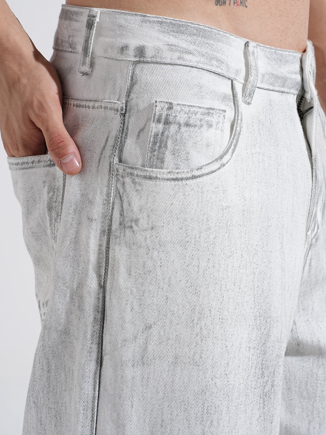 Men's Off White Stone Wash Wide Leg Jeans