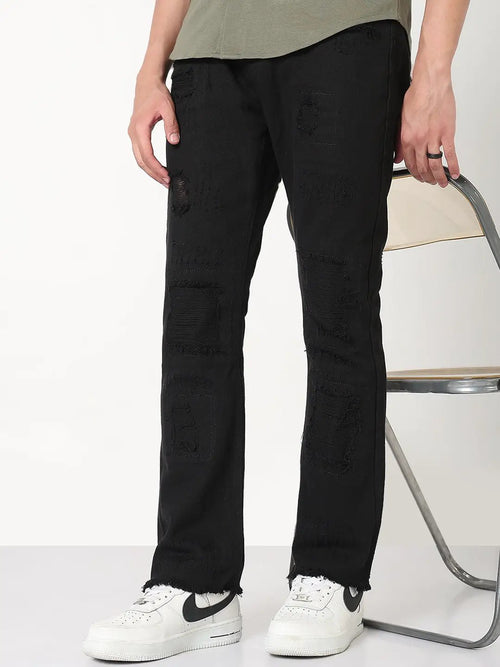 Men's Black Distressed Slim Fit Jeans