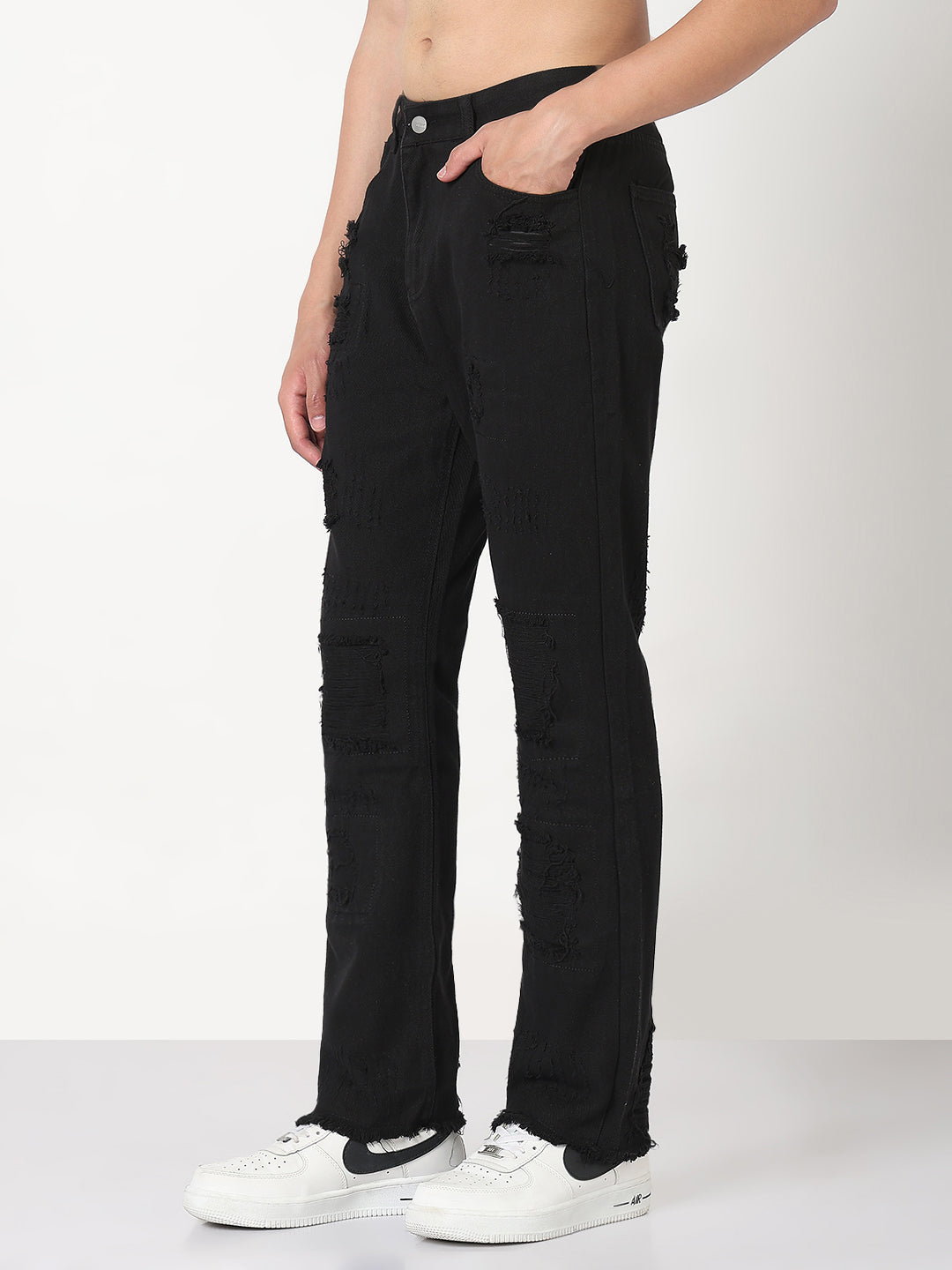 Men's Black Distressed Slim Fit Jeans