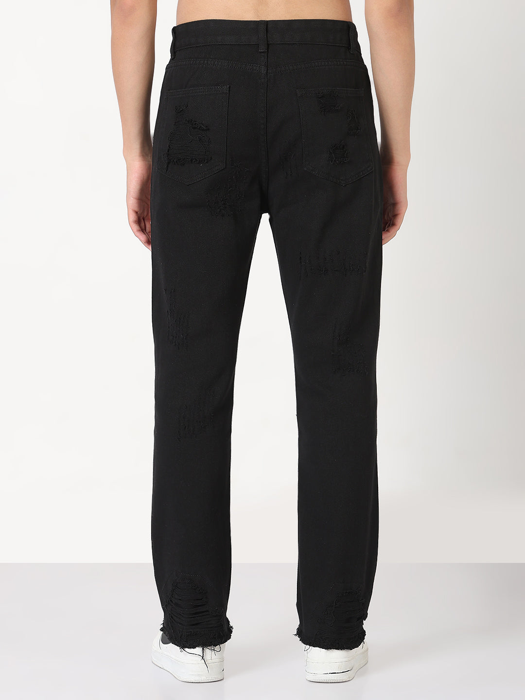 Men's Black Distressed Slim Fit Jeans